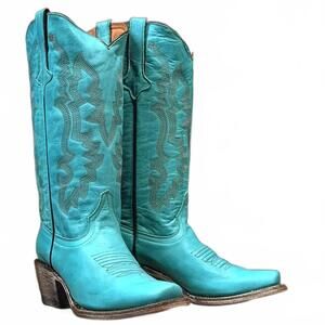 NEW TANNER MARK women's addy square toe leather boots in turquoise
